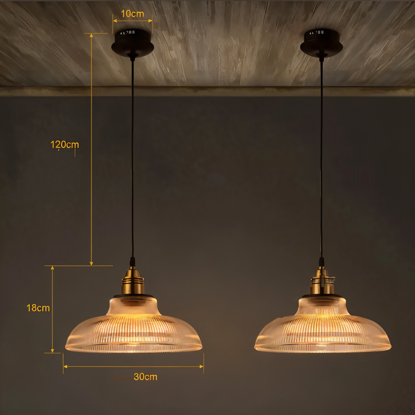 RetroStripe - Lampada a sospensione vintage industriale con elegante paralume in vetro