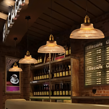 RetroStripe - Lampada a sospensione vintage industriale con elegante paralume in vetro