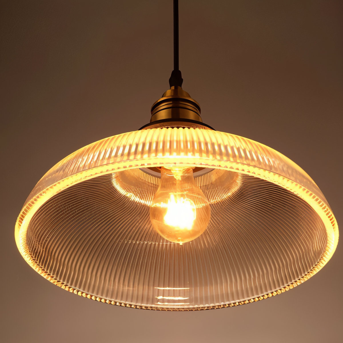 RetroStripe - Lampada a sospensione vintage industriale con elegante paralume in vetro