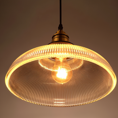 RetroStripe - Lampada a sospensione vintage industriale con elegante paralume in vetro