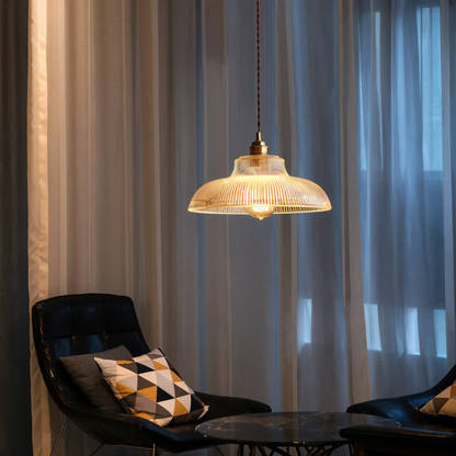 RetroStripe - Lampada a sospensione vintage industriale con elegante paralume in vetro