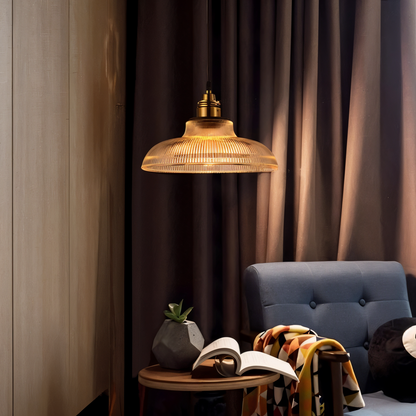 RetroStripe - Lampada a sospensione vintage industriale con elegante paralume in vetro