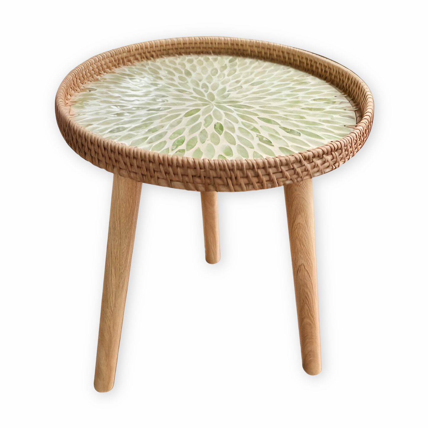 Ravnea Cirque | Runder Couchtisch aus Holz und handgeflochtenem Rattan