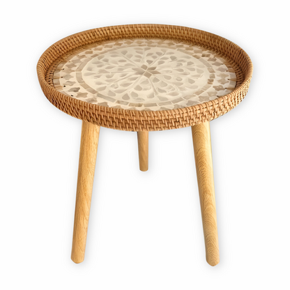 Ravnea Cirque | Runder Couchtisch aus Holz und handgeflochtenem Rattan