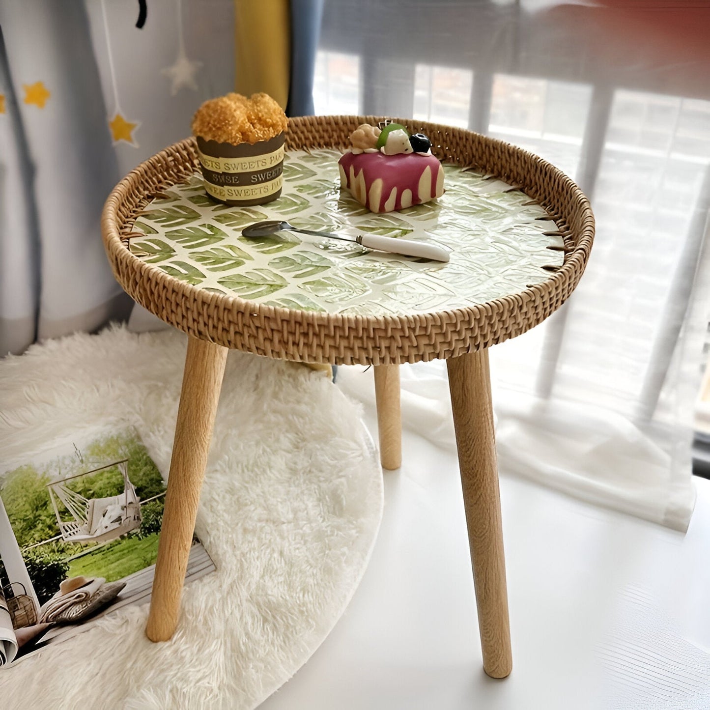 Ravnea Cirque | Runder Couchtisch aus Holz und handgeflochtenem Rattan