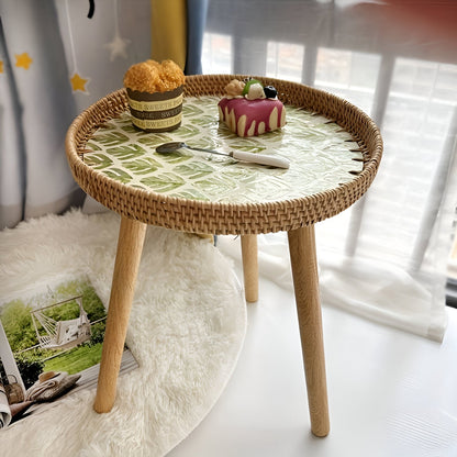 Ravnea Cirque | Runder Couchtisch aus Holz und handgeflochtenem Rattan