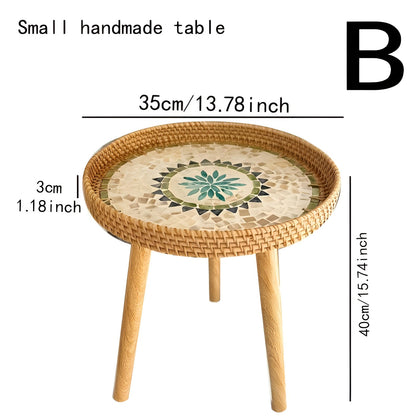 Ravnea Cirque | Runder Couchtisch aus Holz und handgeflochtenem Rattan