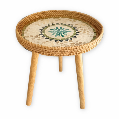 Ravnea Cirque | Runder Couchtisch aus Holz und handgeflochtenem Rattan