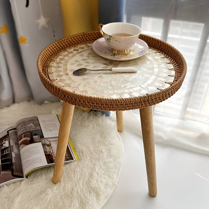 Ravnea Cirque | Runder Couchtisch aus Holz und handgeflochtenem Rattan