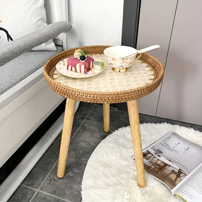 Ravnea Cirque | Runder Couchtisch aus Holz und handgeflochtenem Rattan