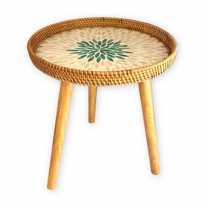 Ravnea Cirque | Runder Couchtisch aus Holz und handgeflochtenem Rattan