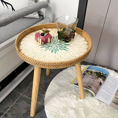 Ravnea Cirque | Runder Couchtisch aus Holz und handgeflochtenem Rattan