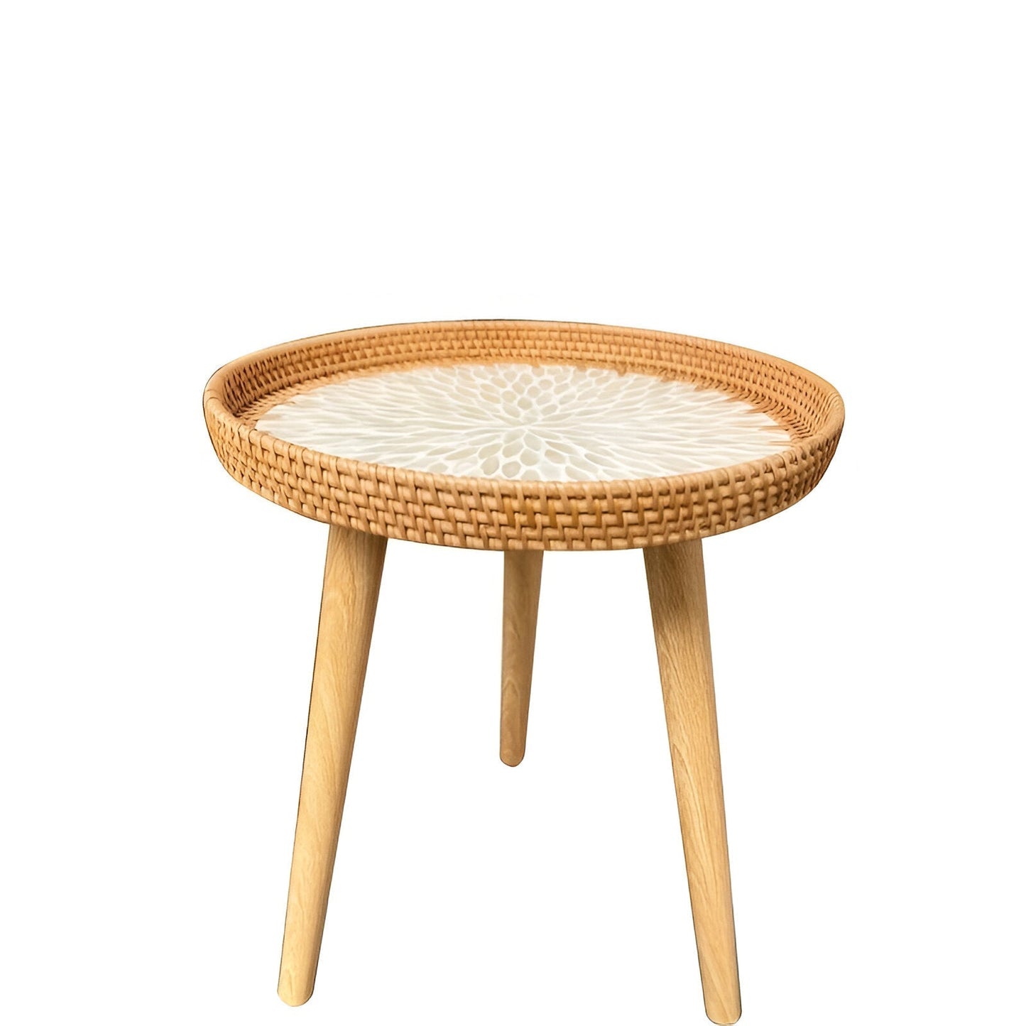 Ravnea Cirque | Runder Couchtisch aus Holz und handgeflochtenem Rattan