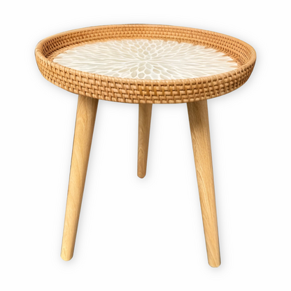 Ravnea Cirque | Runder Couchtisch aus Holz und handgeflochtenem Rattan
