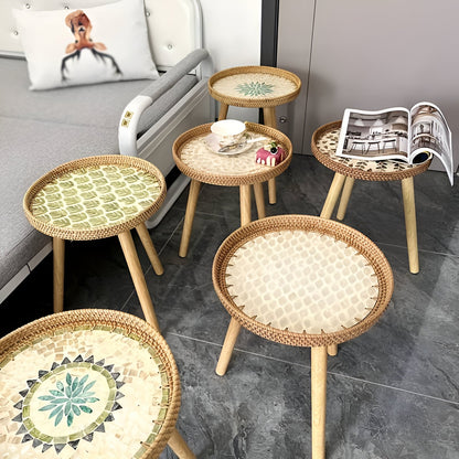 Ravnea Cirque | Runder Couchtisch aus Holz und handgeflochtenem Rattan