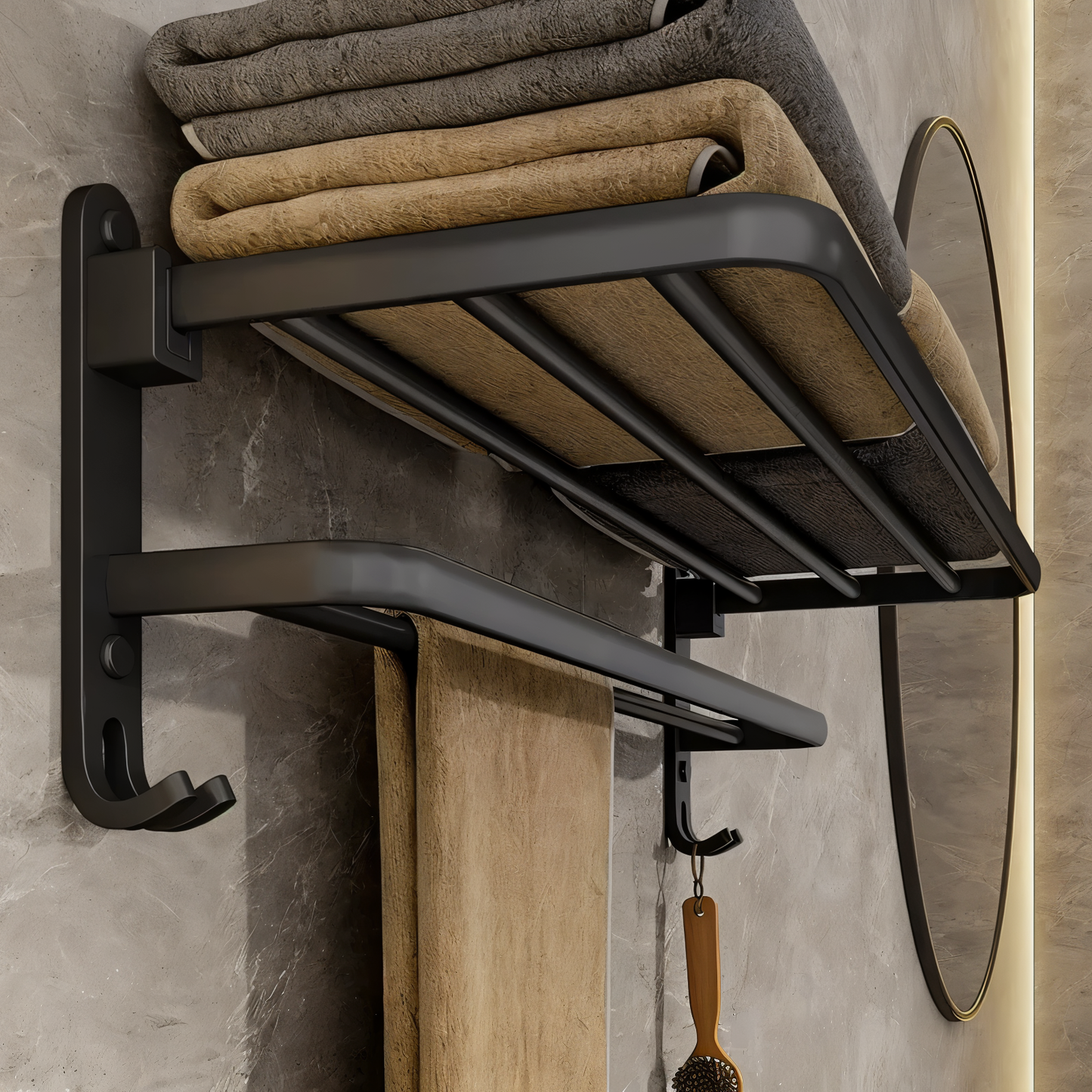 SleekBlack – Porte-serviettes moderne en aluminium avec crochets