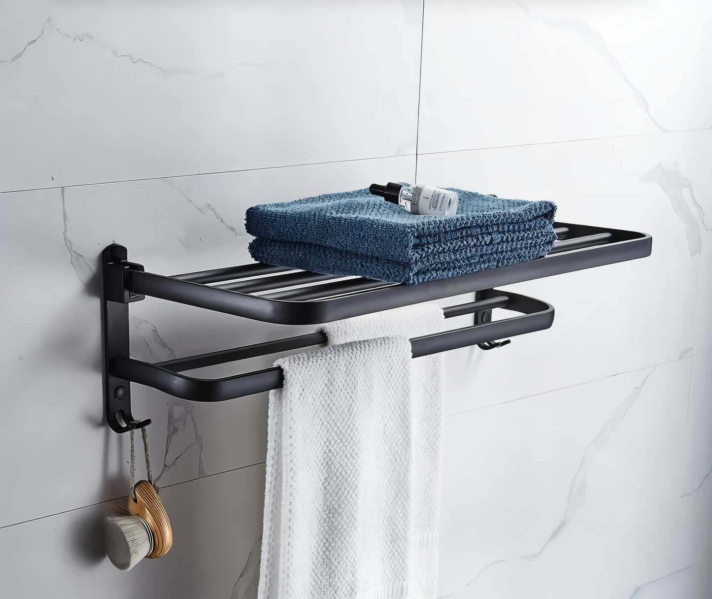 SleekBlack – Porte-serviettes moderne en aluminium avec crochets