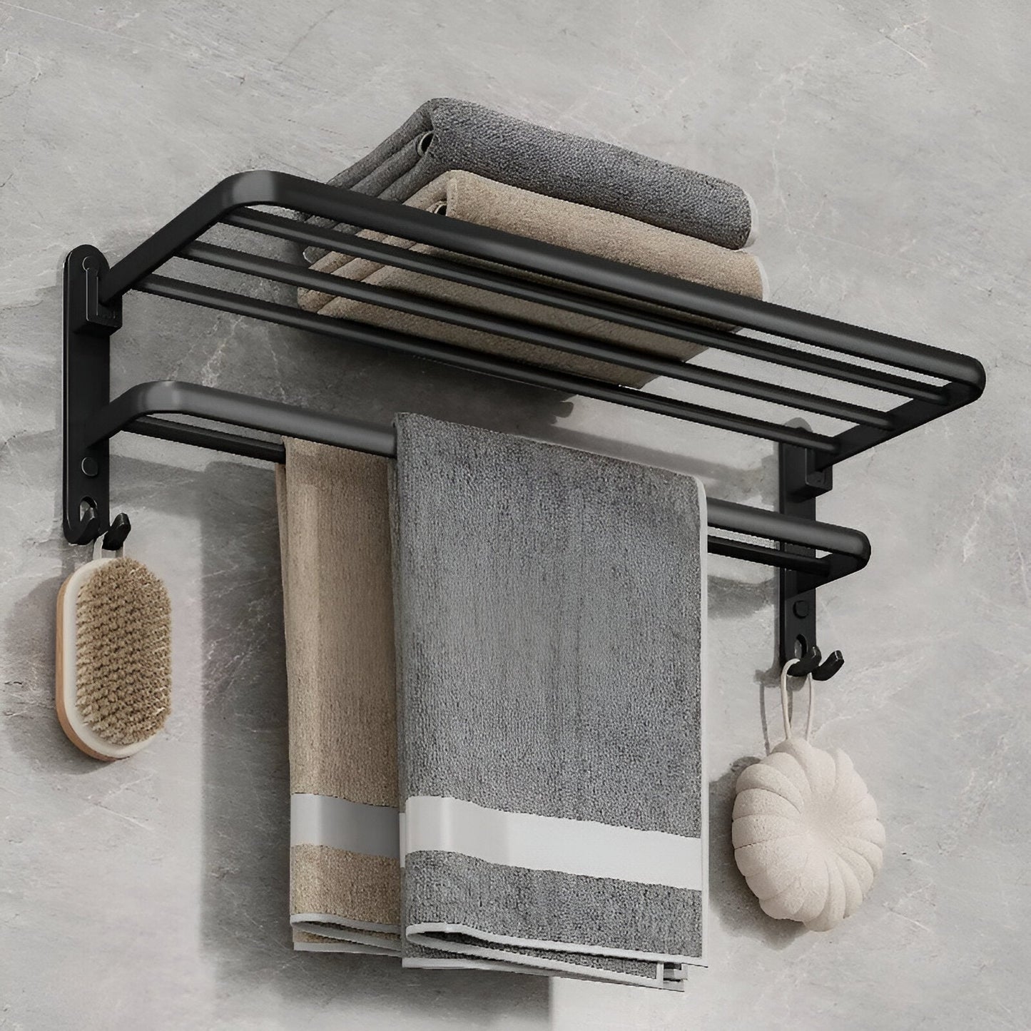 SleekBlack – Porte-serviettes moderne en aluminium avec crochets