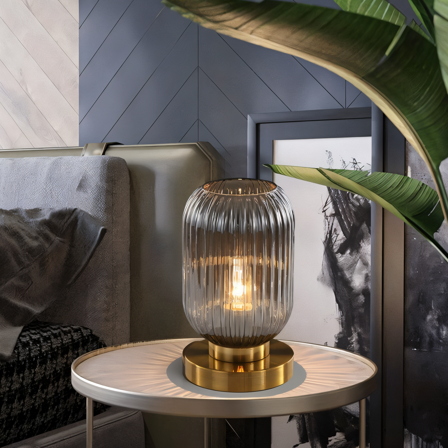 Oriantha | Lampada da tavolo scandinava con vetro rigato