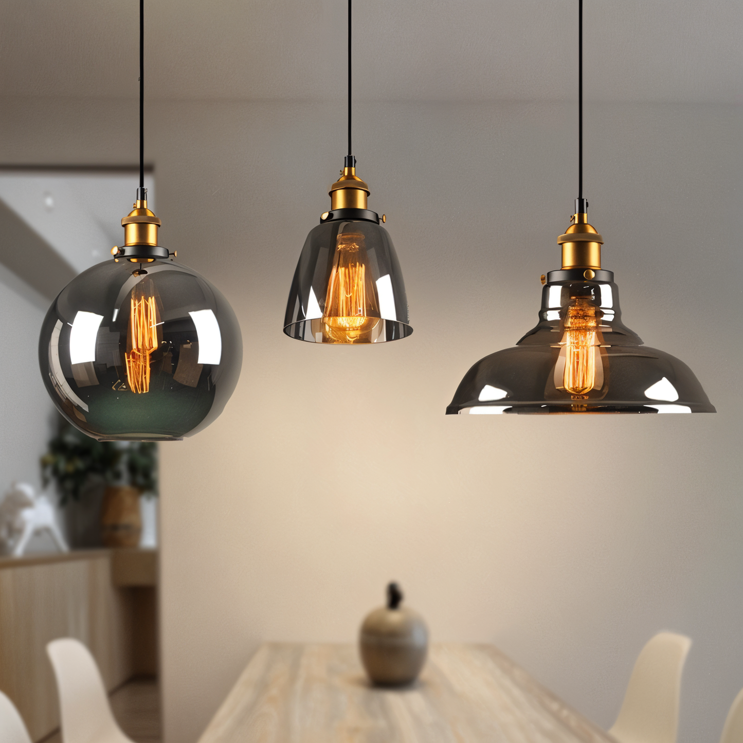 VintaLoft – Elegant Smoke Glass Pendant Light in Vintage Loft Design