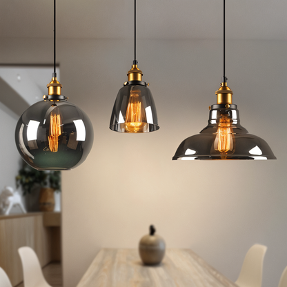 VintaLoft – Elegant Smoke Glass Pendant Light in Vintage Loft Design