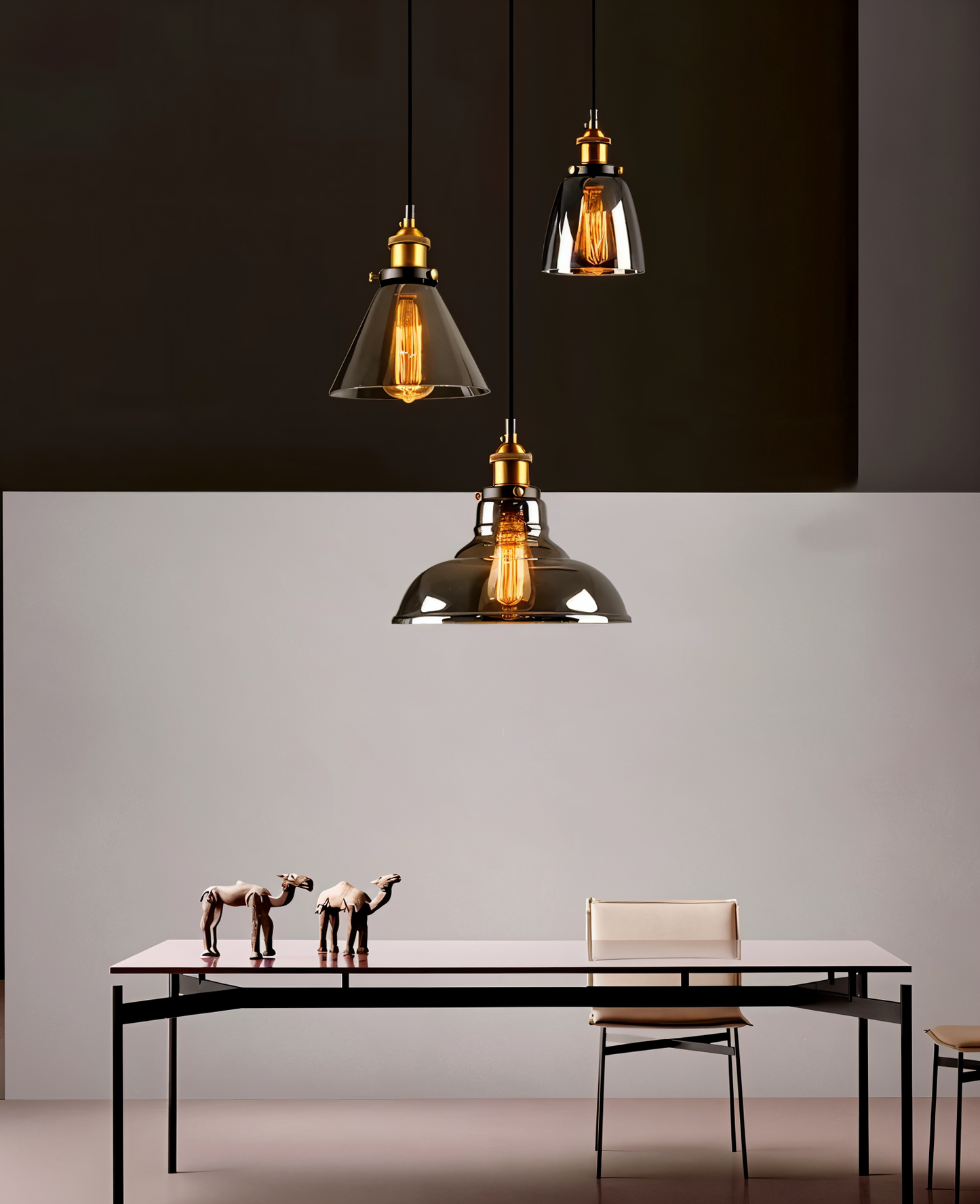 VintaLoft – Elegant Smoke Glass Pendant Light in Vintage Loft Design