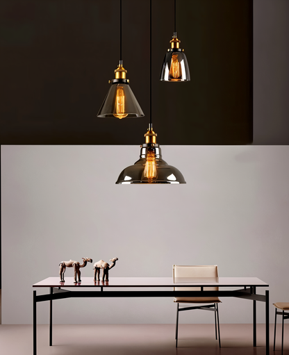 VintaLoft – Elegant Smoke Glass Pendant Light in Vintage Loft Design