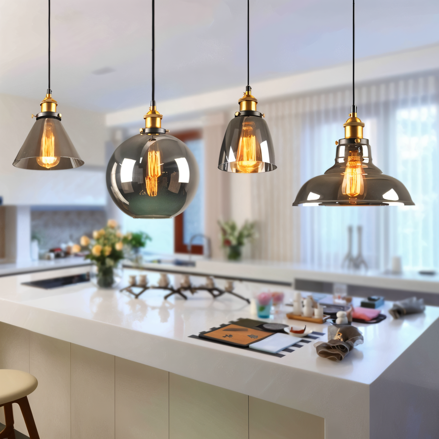 VintaLoft – Elegant Smoke Glass Pendant Light in Vintage Loft Design