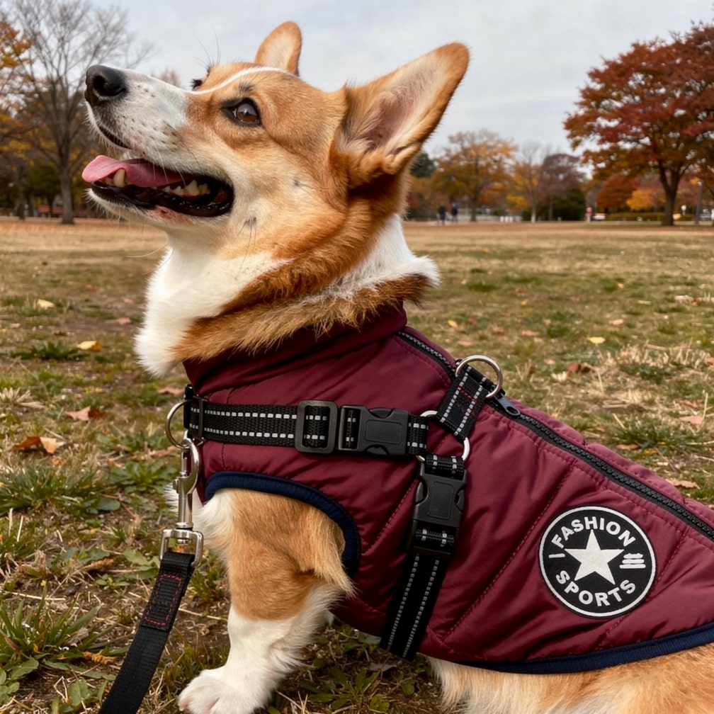 Snuvelo | Cappottino imbottito per cani con pettorina e strisce riflettenti