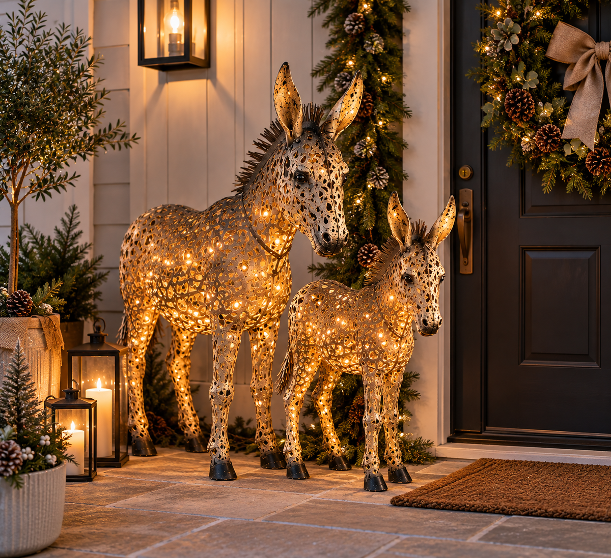 Burrelo | Asino decorativo in metallo per giardino e Natale, 83 o 109 cm