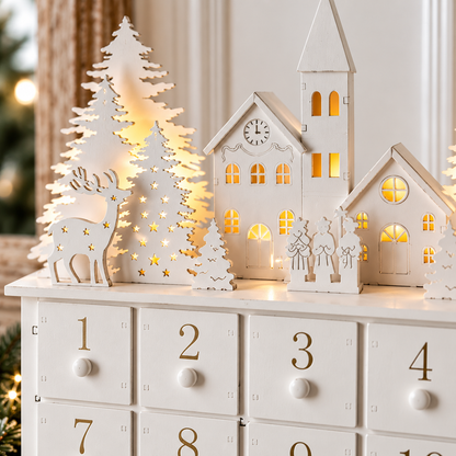 LED Holz Adventskalender mit Schubladen 2026