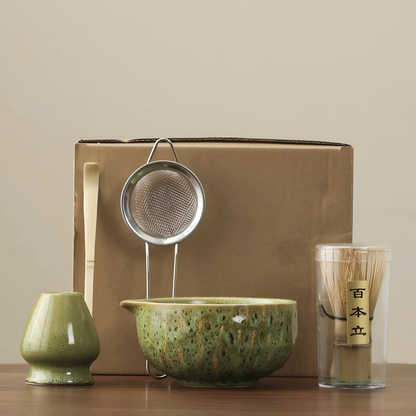 Set Matcha 5 pezzi | Ciotola in ceramica fatta a mano | Servizio da tè giapponese | Con accessori in bambù