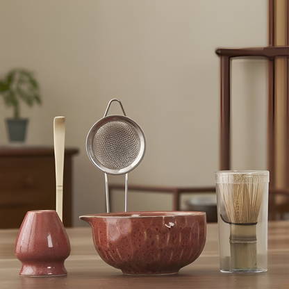 Set Matcha 5 pezzi | Ciotola in ceramica fatta a mano | Servizio da tè giapponese | Con accessori in bambù