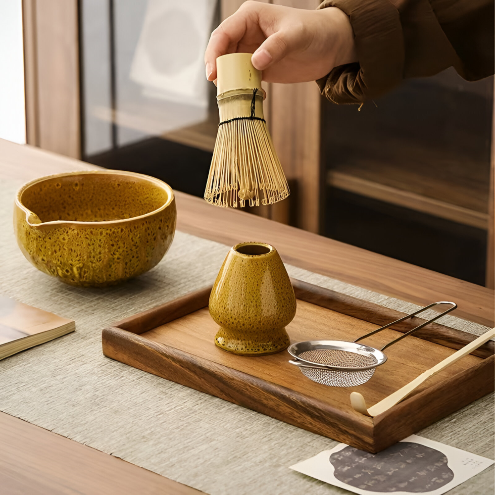 Set Matcha 5 pezzi | Ciotola in ceramica fatta a mano | Servizio da tè giapponese | Con accessori in bambù