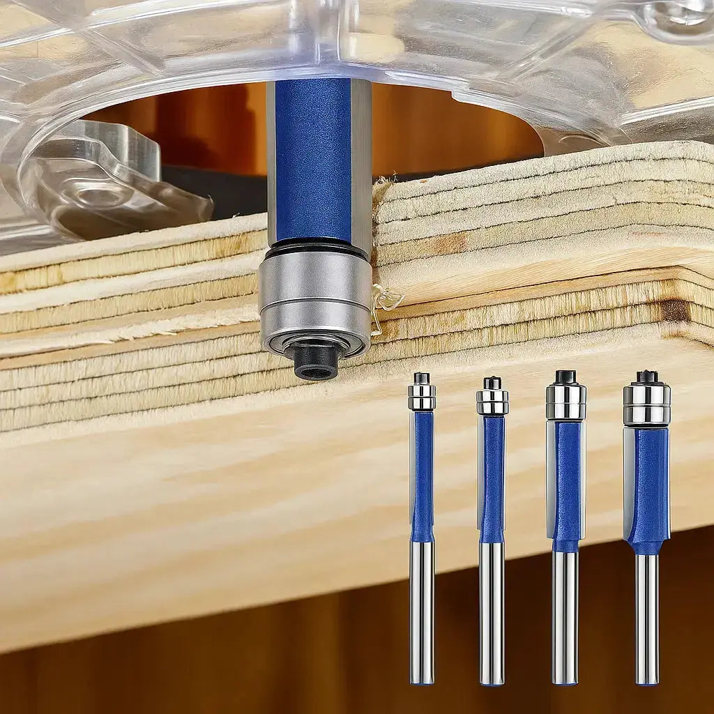 Kantivo | Deburring and Polishing Router Bits, Set of 4, 1/4" Shank, Double Bearing