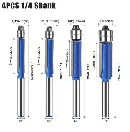 Kantivo | Deburring and Polishing Router Bits, Set of 4, 1/4" Shank, Double Bearing