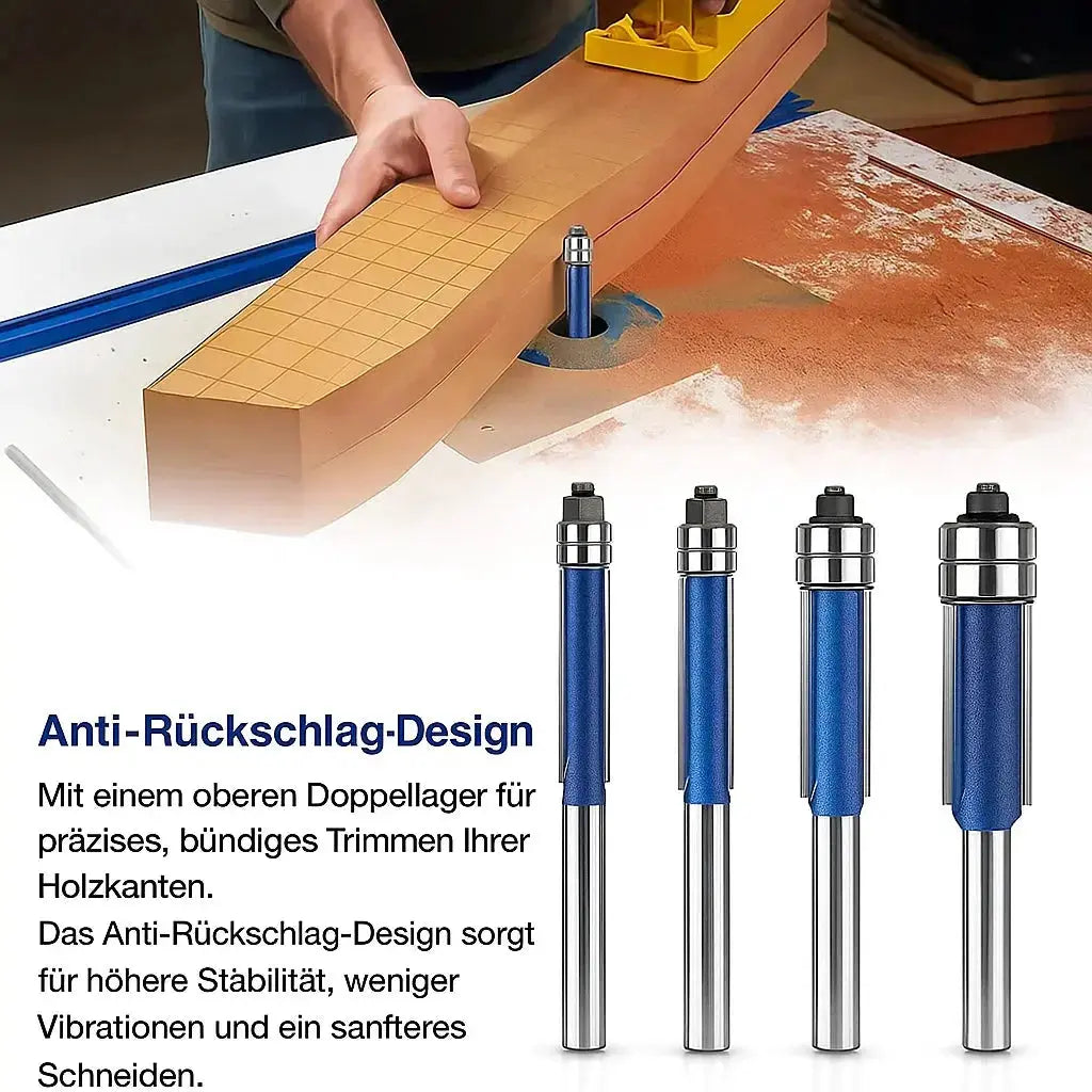 Kantivo | Deburring and Polishing Router Bits, Set of 4, 1/4" Shank, Double Bearing