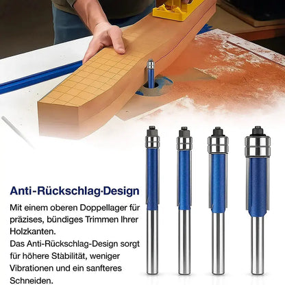 Kantivo | Deburring and Polishing Router Bits, Set of 4, 1/4" Shank, Double Bearing