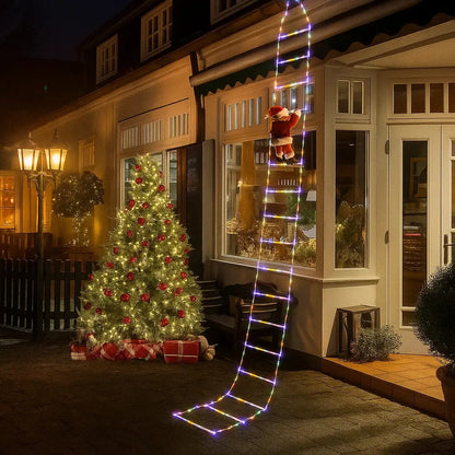 Klimora | Weihnachtsdeko kletternder Weihnachtsmann mit LED-Leiter, ca. 2,5 m