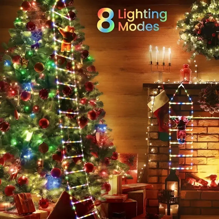 Klimora | Weihnachtsdeko kletternder Weihnachtsmann mit LED-Leiter, ca. 2,5 m