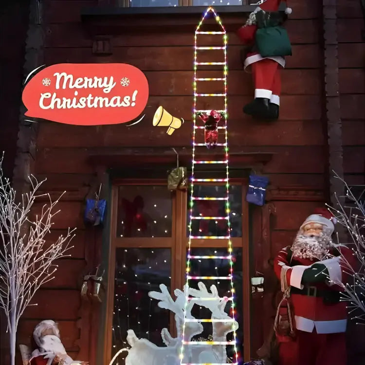 Klimora | Weihnachtsdeko kletternder Weihnachtsmann mit LED-Leiter, ca. 2,5 m