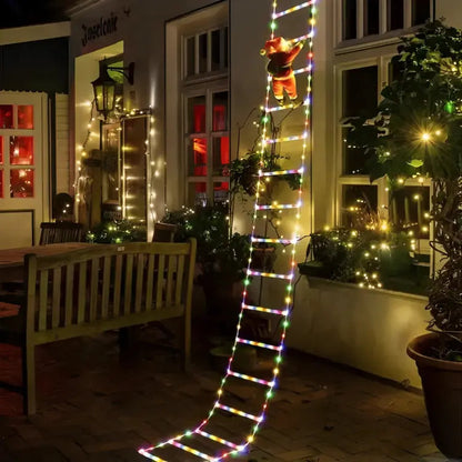 Klimora | Weihnachtsdeko kletternder Weihnachtsmann mit LED-Leiter, ca. 2,5 m