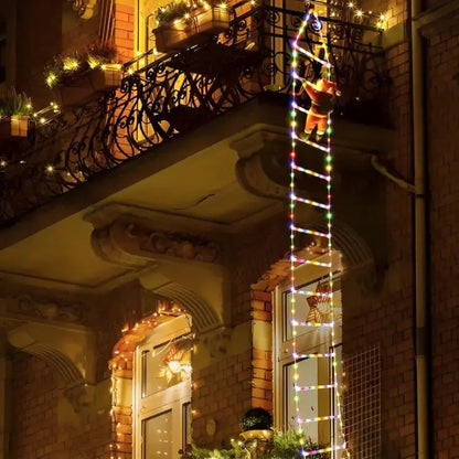Klimora | Weihnachtsdeko kletternder Weihnachtsmann mit LED-Leiter, ca. 2,5 m