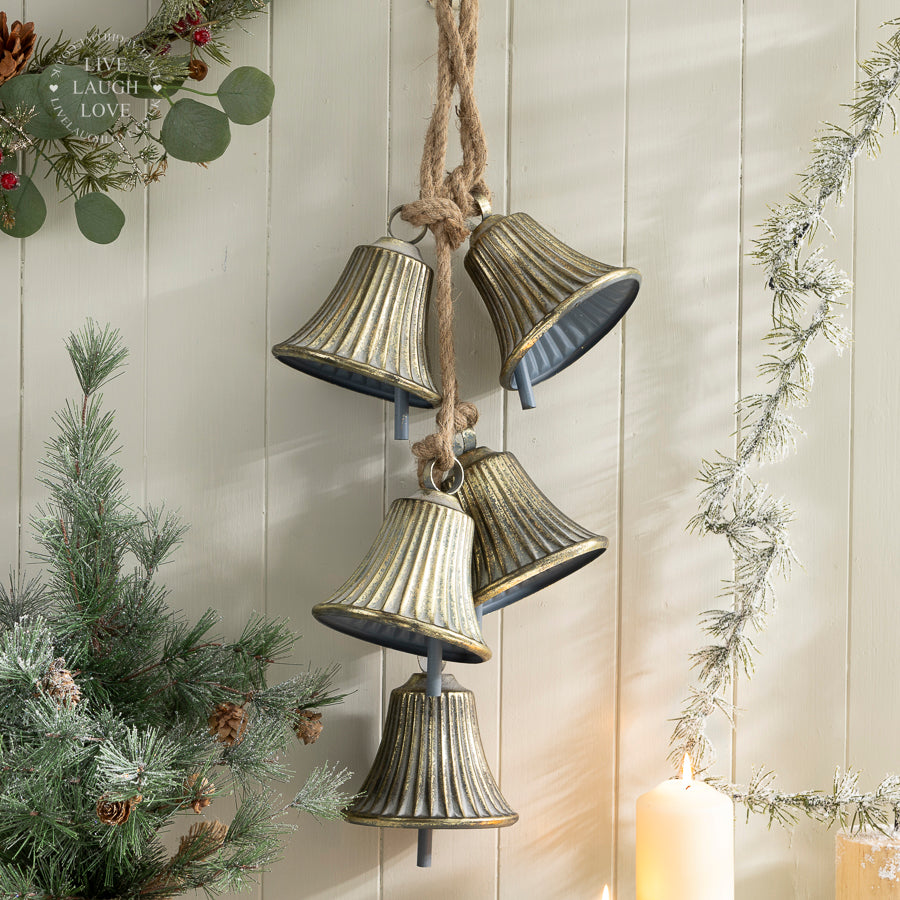 Glockara | Christmas Garland with 5 Metal Bells on Jute Rope, 98 cm