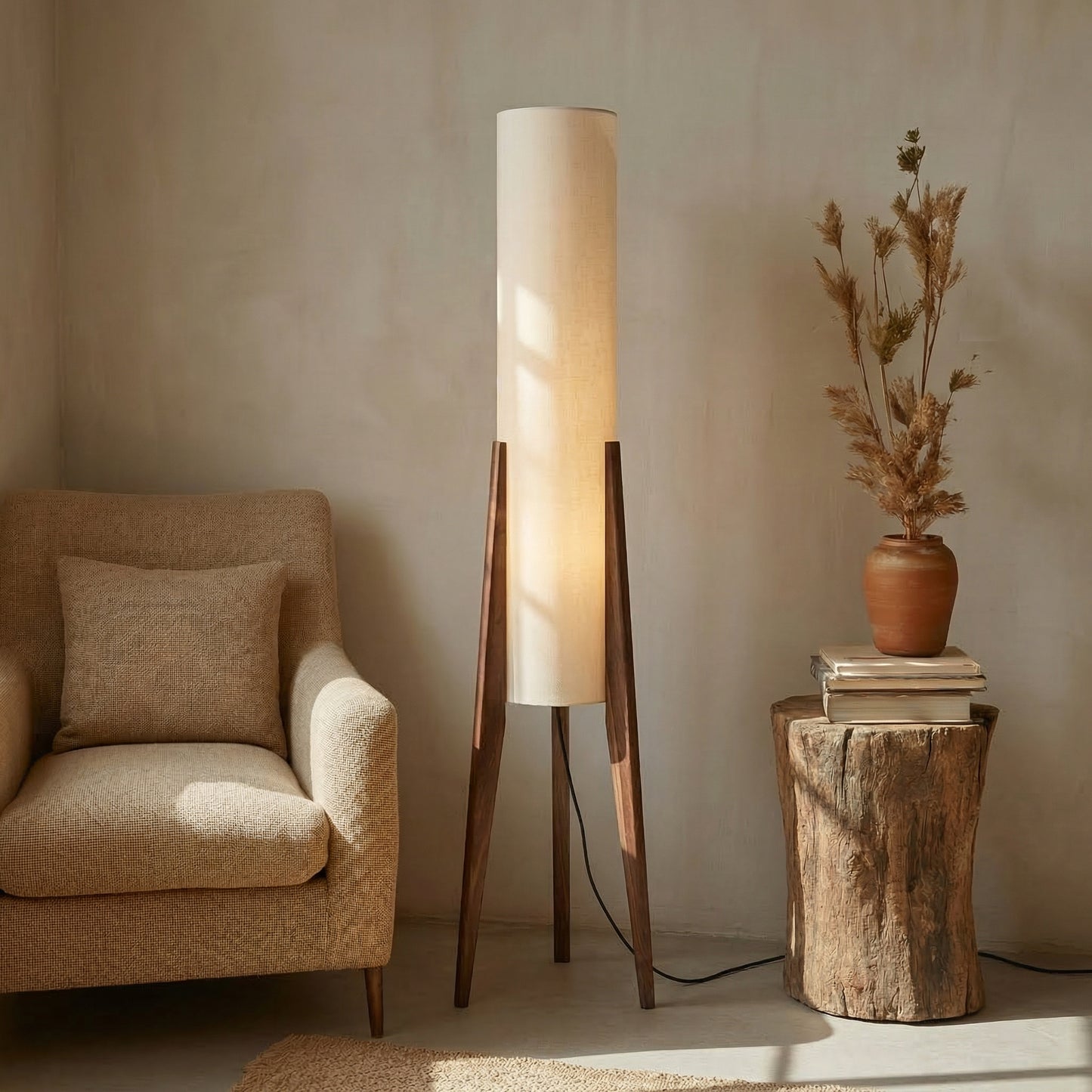 Lunara Japandi-Stehlampe aus Walnussholz mit LED-Licht