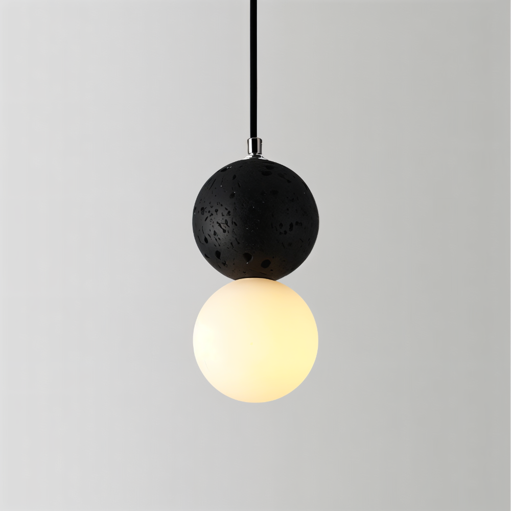 LumeGlobe – Elegante lampada a sospensione a doppia sfera in vetro e metallo per il tavolo da pranzo
