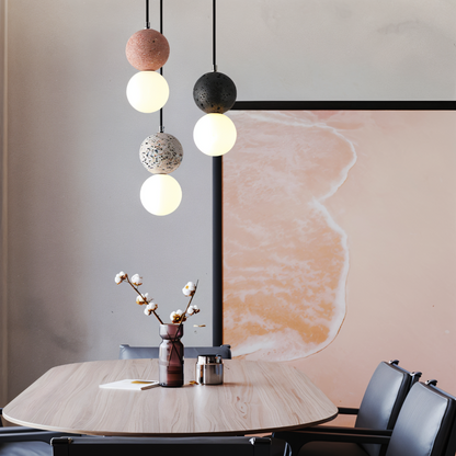 LumeGlobe – Elegante lampada a sospensione a doppia sfera in vetro e metallo per il tavolo da pranzo