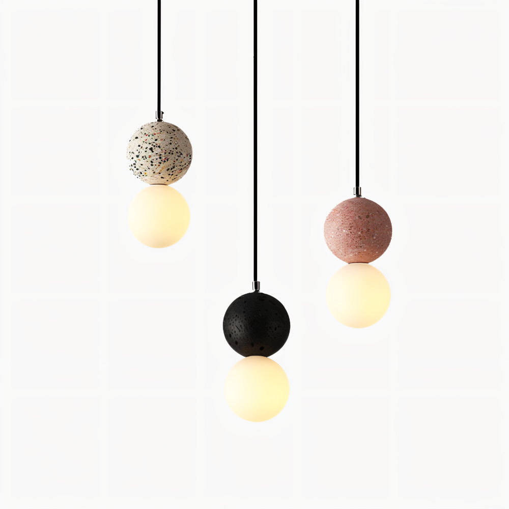 LumeGlobe – Elegante lampada a sospensione a doppia sfera in vetro e metallo per il tavolo da pranzo