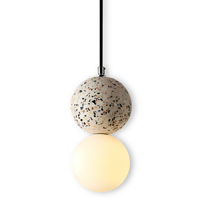 LumeGlobe – Elegante lampada a sospensione a doppia sfera in vetro e metallo per il tavolo da pranzo