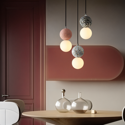 LumeGlobe – Elegante lampada a sospensione a doppia sfera in vetro e metallo per il tavolo da pranzo